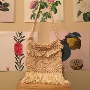 Vintage Cotton Fringe Macrame Boho Shoulder Bag